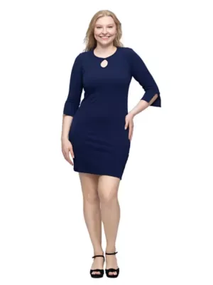 Essential Keyhole Neckline Three-Quarter Sleeve Dress