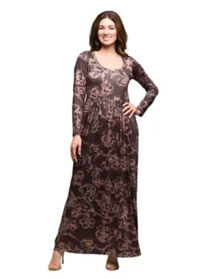 Essential Floral Long Sleeve Square Neck Pleated Maxi Dress by 24seven Comfort Apparel