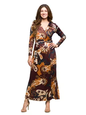 Elevate Floral Long Sleeves Wrap Maxi Dress by 24seven Comfort Apparel