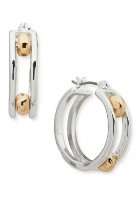 Two Tone Frozen Ball Hoop Earrings by Nine West