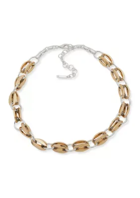 Tri Tone Roller Chain Collar Necklace 17 In