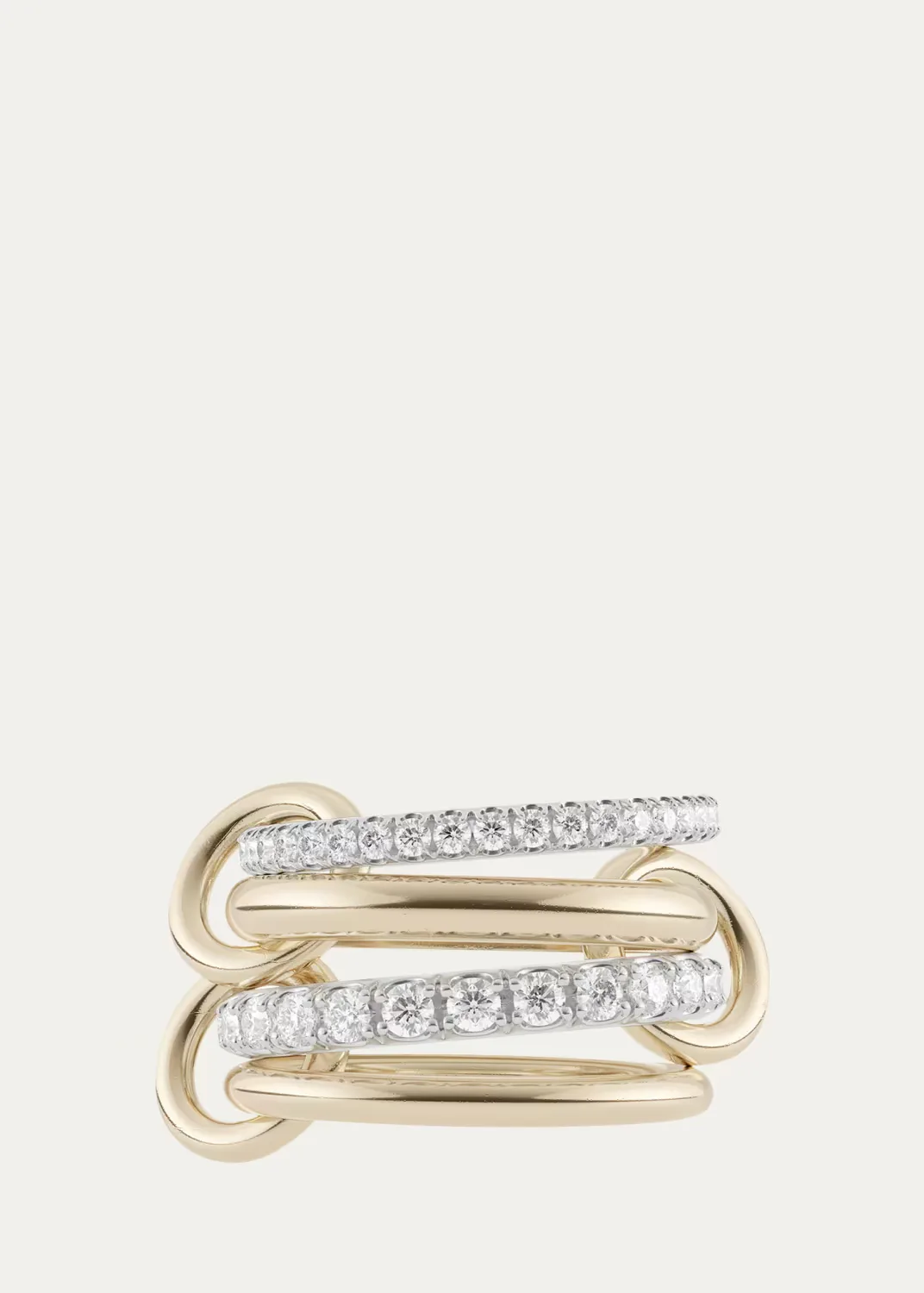 18K Mixed-Gold Halley 4-Link Ring with Pave Diamonds