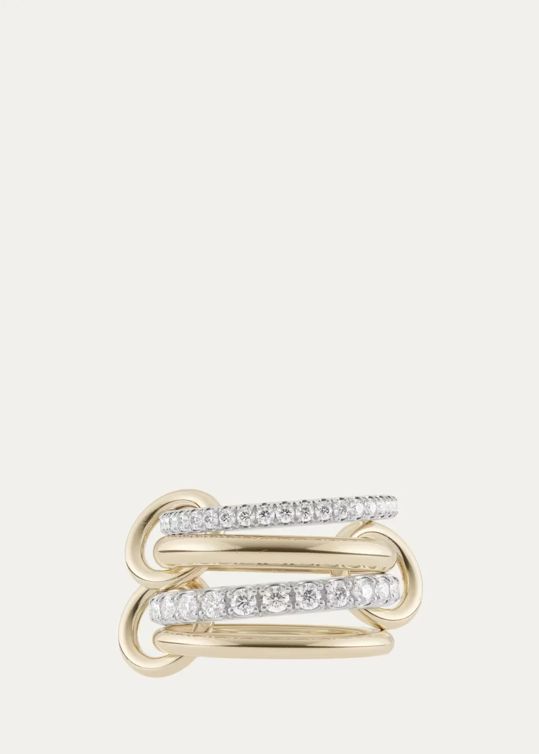 18K Mixed-Gold Halley 4-Link Ring with Pave Diamonds