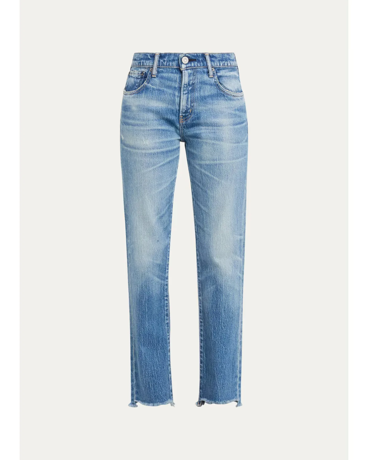 Frayed-Hem Slim Straight-Leg Jeans by Moussy