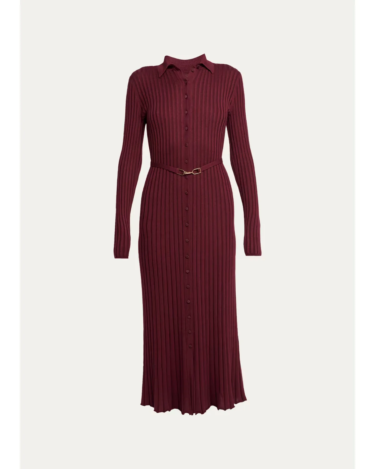 Tenes Cashmere-Silk Rib Belted Midi Polo Dress by Gabriela Hearst
