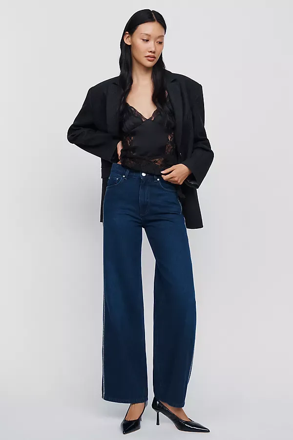 Column Beaded High Rise Wide Leg Jeans by LE JEAN