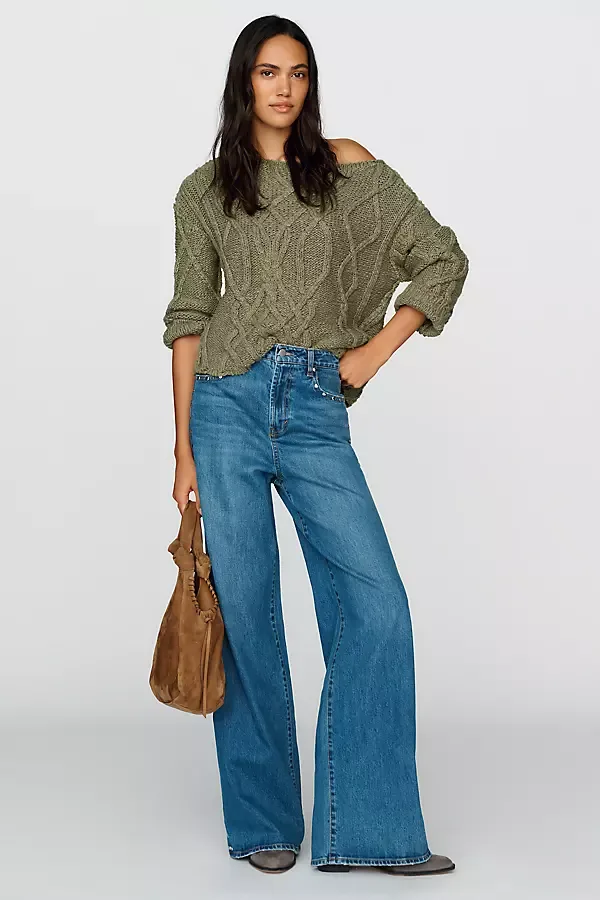 Gemma Studded High Rise Wide Leg Jeans