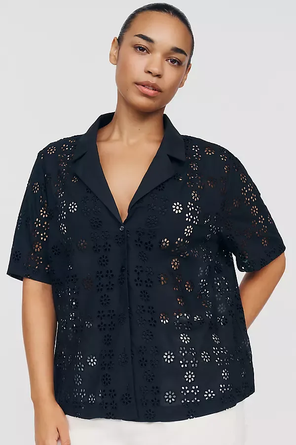 Short-Sleeve Eyelet Top by English Factory