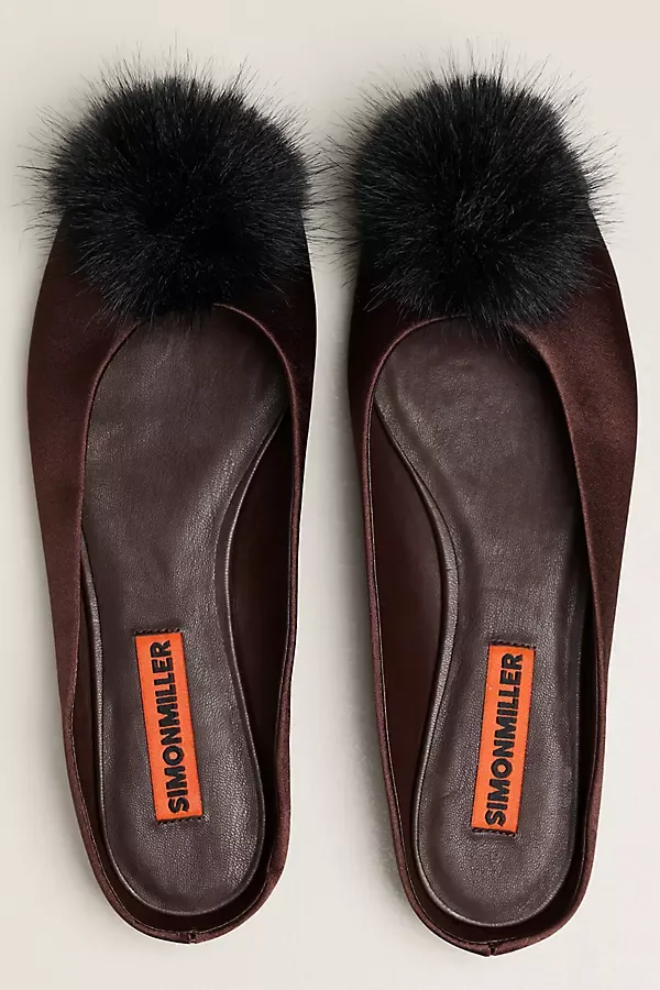 Pom Pom Riad Satin Ballet Mule Flats by SIMONMILLER