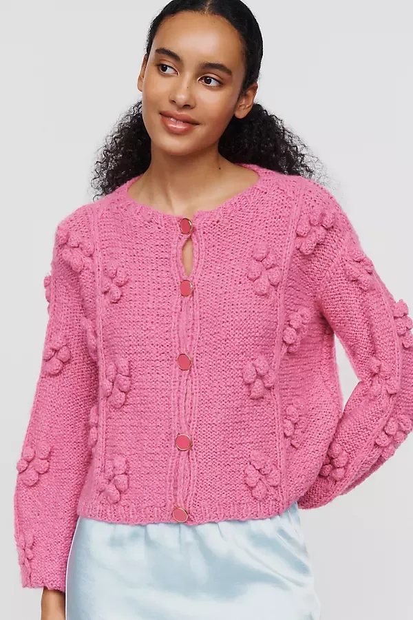 Verbena Merino Wool Blend Bobble Knit Cardigan by Vero Alfie