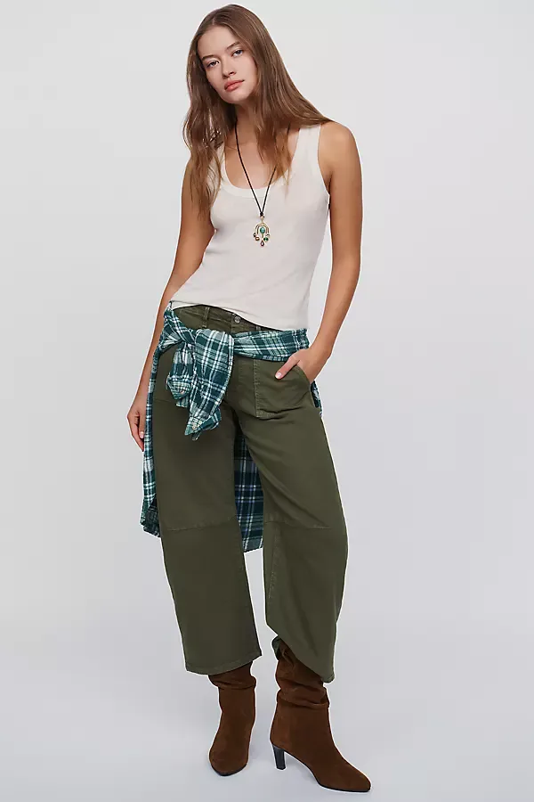 Mid Rise Barrel Leg Utility Jeans by LE JEAN