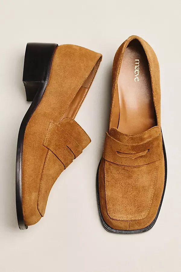 Square-Toe Loafer Heels by Maeve