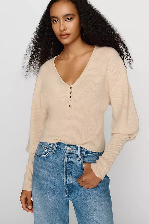 100% Cashmere Henley Sweater by Anthropologie