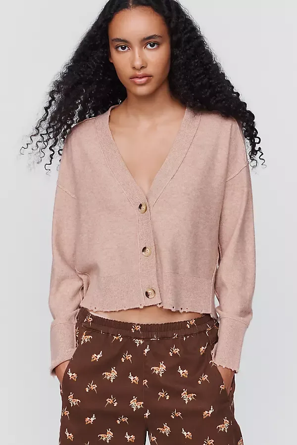 Cashmere Wool Cropped Raw Hem Cardigan by Pilcro