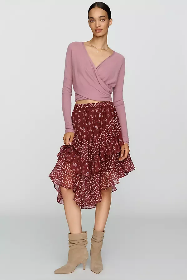 Ruffled Floral Print Midi Skirt by Anthropologie