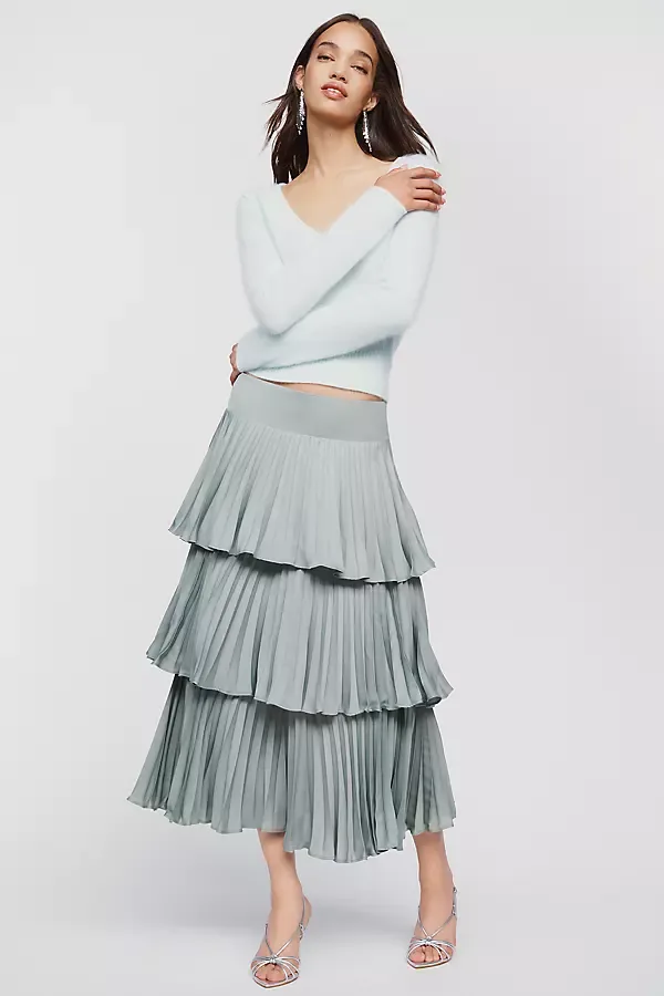 Silken Tiered Midi Skirt by Anthropologie