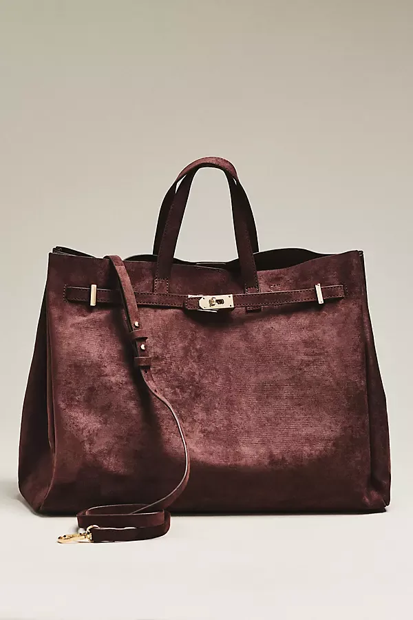 Faux Suede Turnlock Tote Bag by Anthropologie