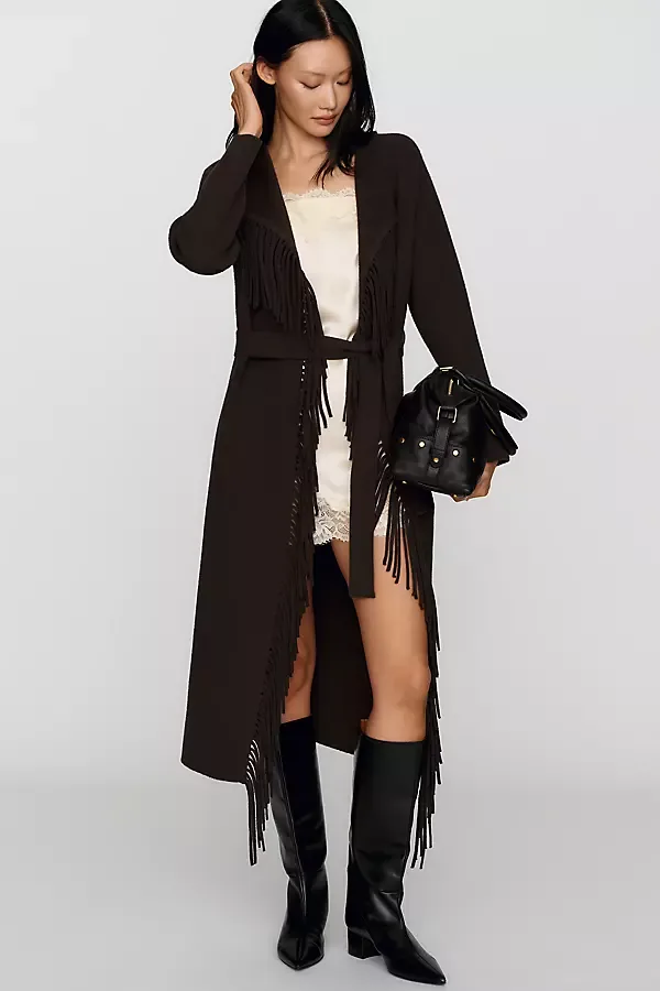 Fringe Belted Coatigan Jacket by NVLT