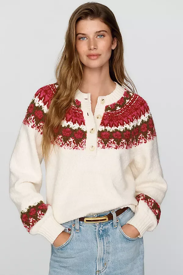Cotton Wool Blend Henley Sweater by Pilcro