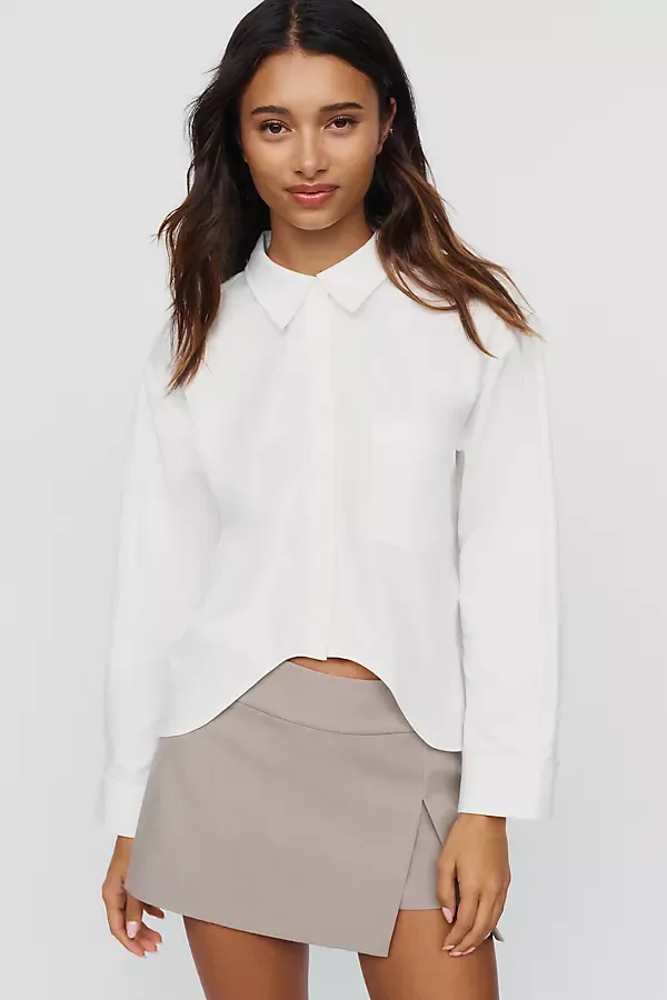 Shrunken Bennet Cotton Stretch Curved Hem Shirt Top