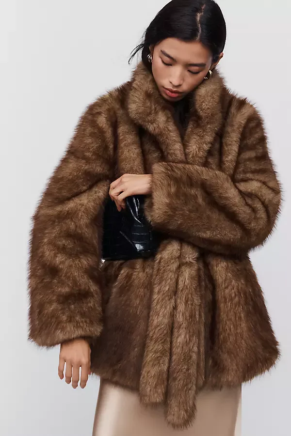Faux Fur Funnel Neck Coat Jacket by Avec Les Filles