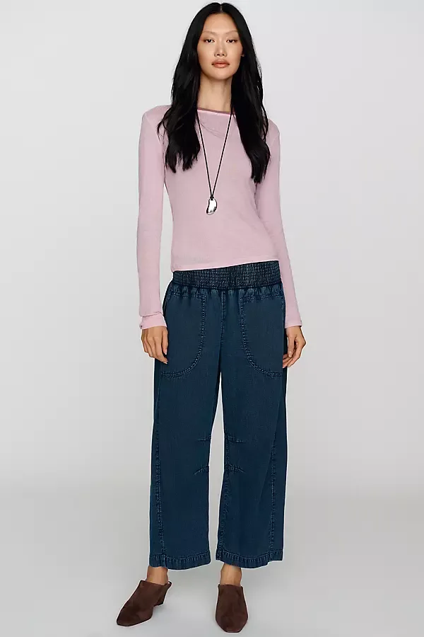 Reese Smocked Pull on Barrel Jeans by Pilcro
