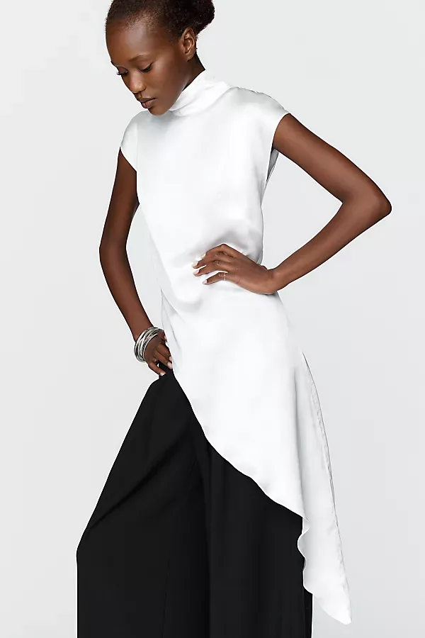 100% Cotton Satin Mock Neck Top by S/W/F