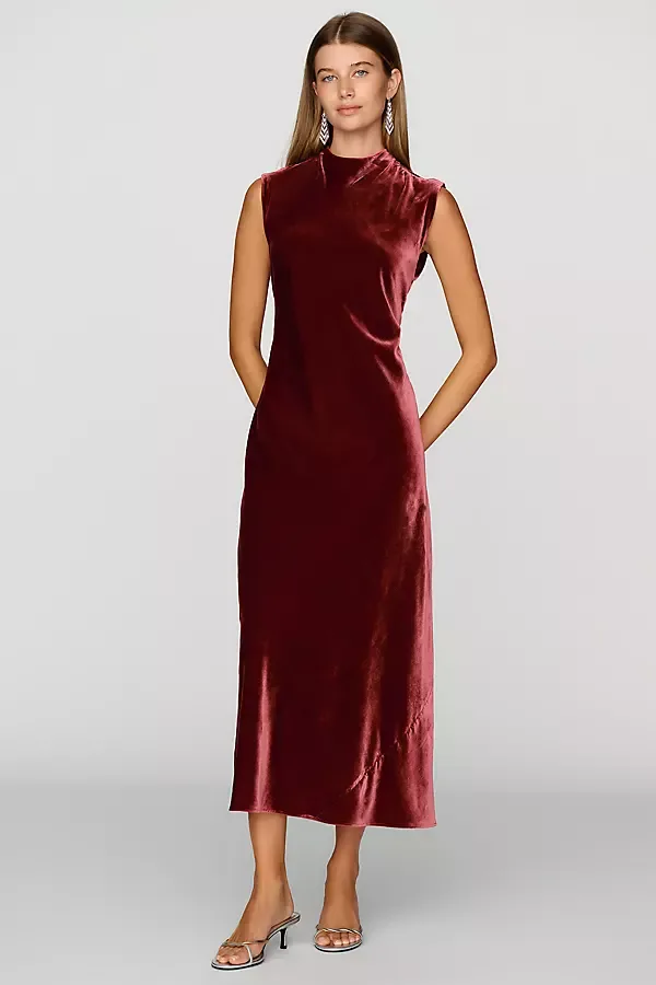 Charlette Velvet Mock Neck Midi Dress