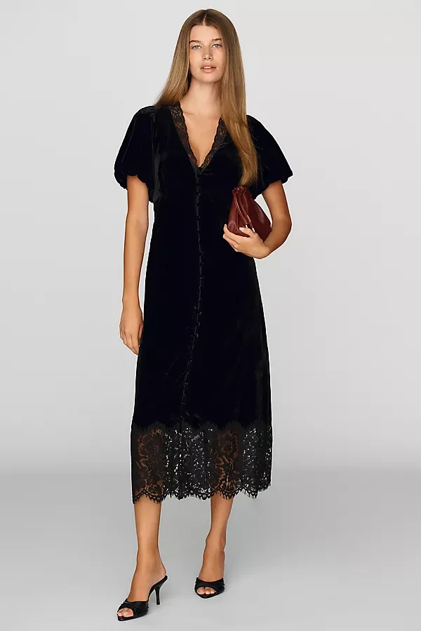 Katerina Velvet Button-Front Dress by Anthropologie