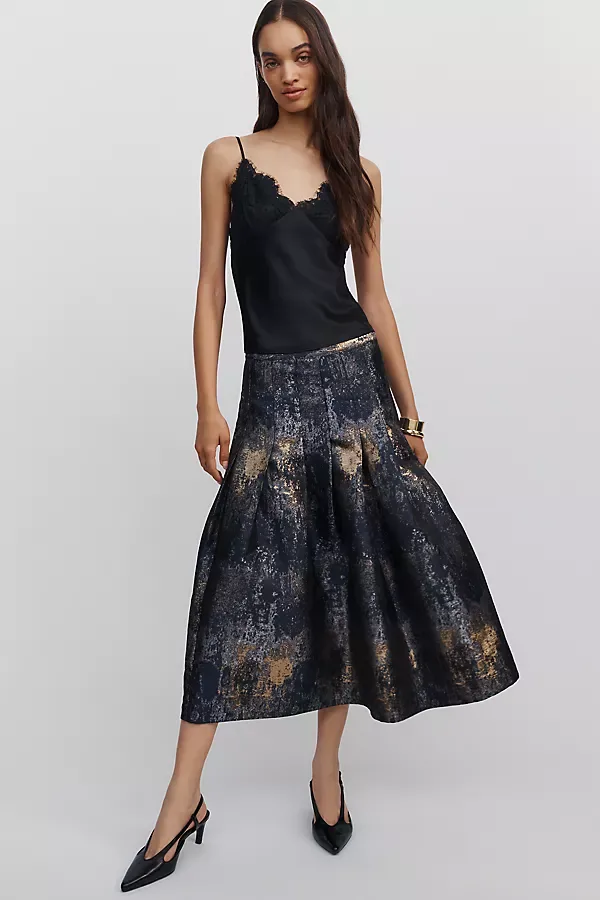 Metallic Jacquard Midi Skirt by Hutch
