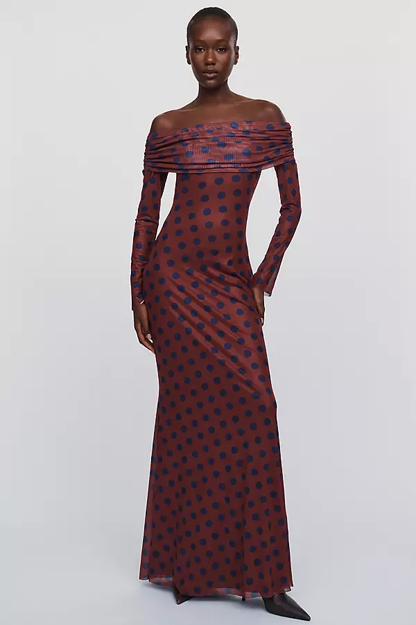 Off-Shoulder Mesh Maxi Dress by AFRM
