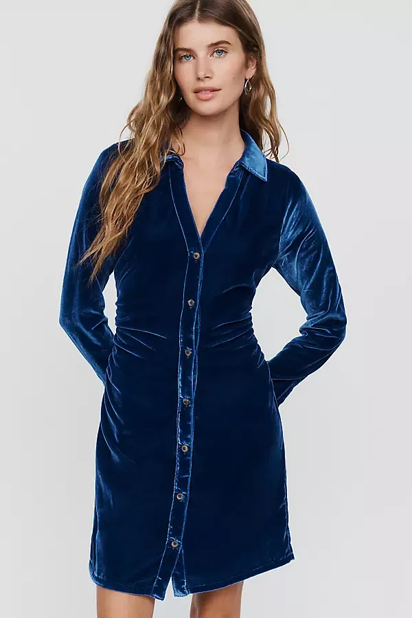 Greer Velvet Ruched Shirtdress