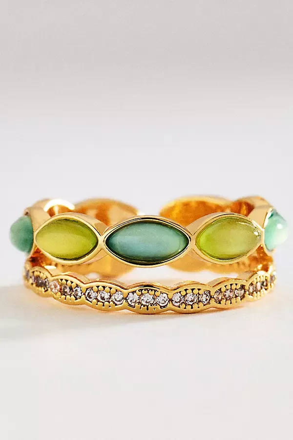 Gemstone Stacking Ring, Set of 2