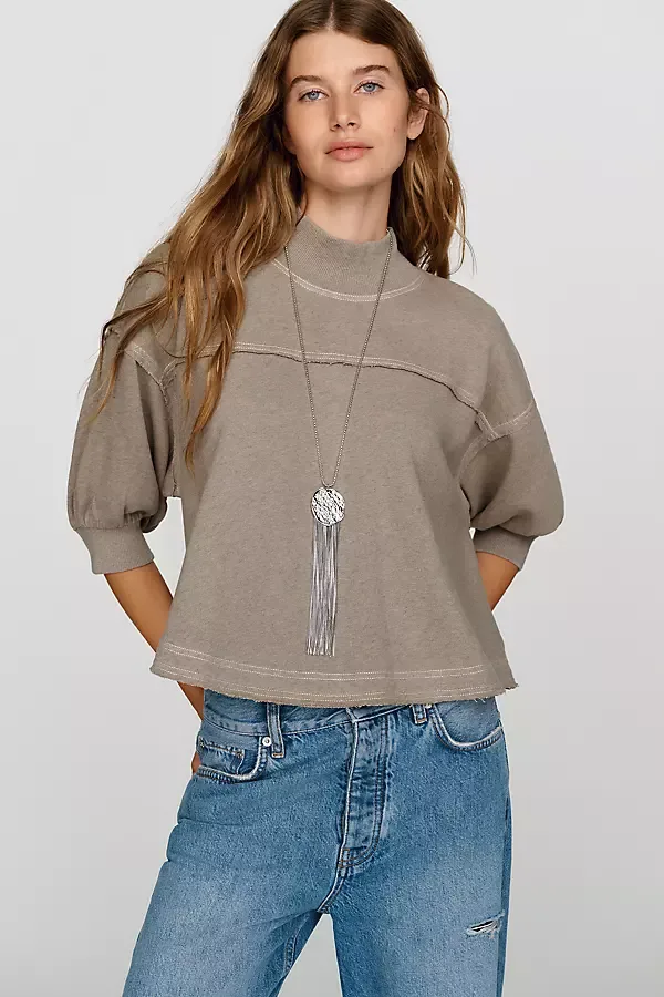 100% Cotton Mock Neck Swing Top by Pilcro