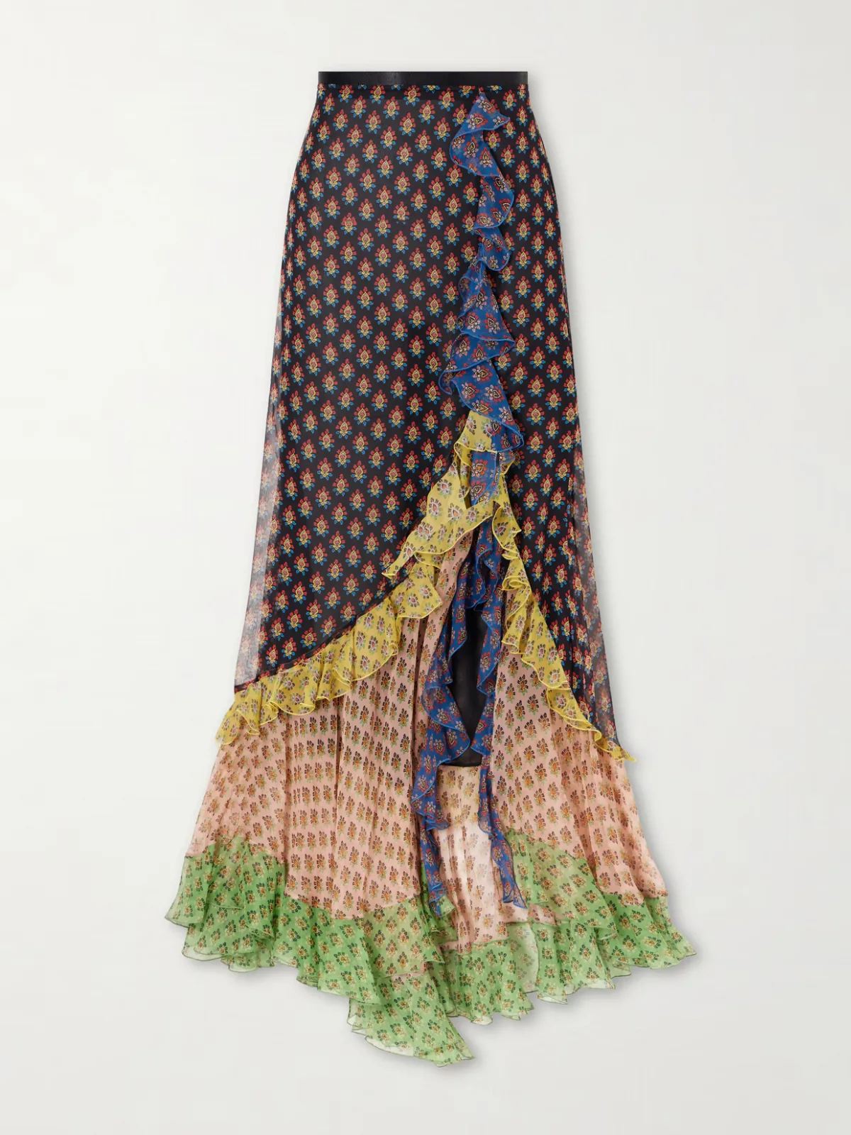- Ruffled Tiered Floral-print Silk-chiffon Maxi Skirt -