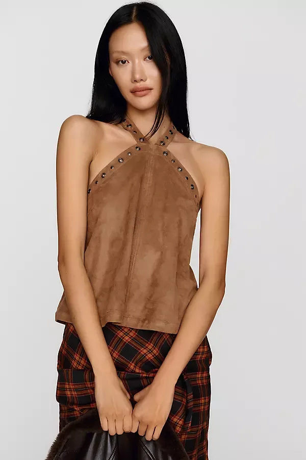 Faux Suede Halter Blouse