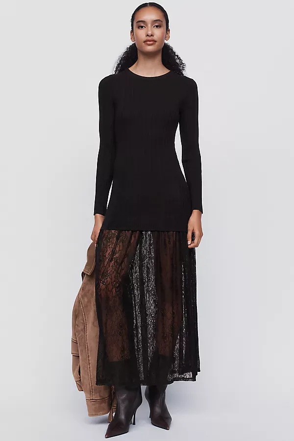Lace Hem Knit Maxi Dress