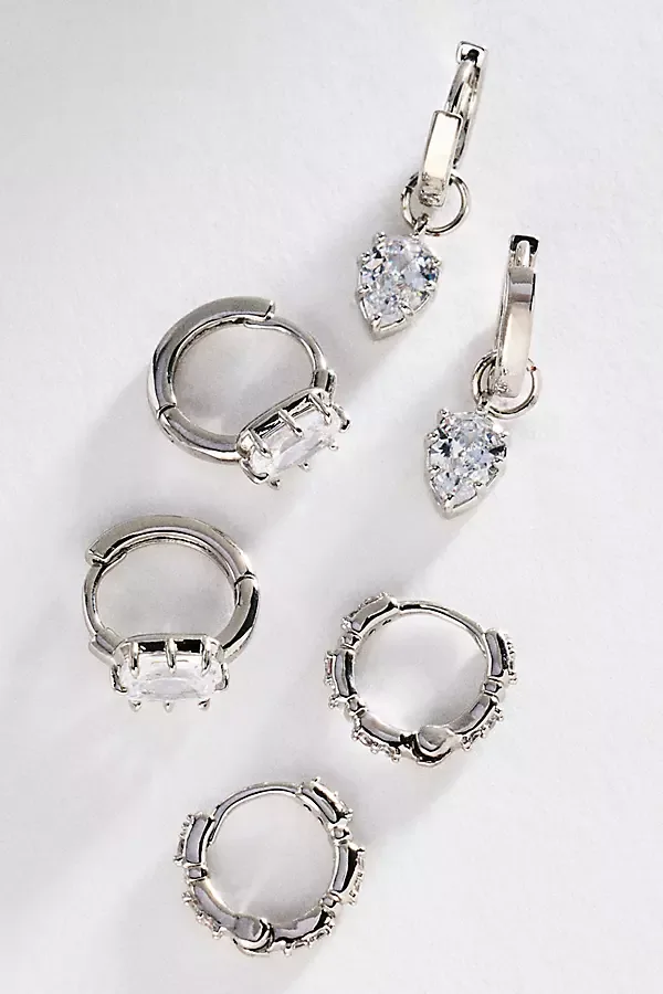 Chunky Crystal Huggie Hoop Earrings, Set of 3 by Anthropologie