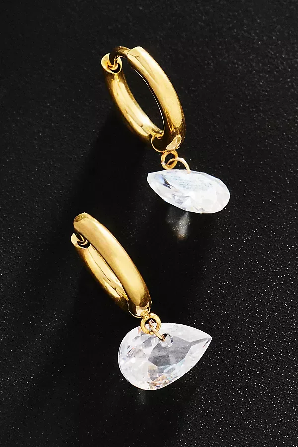 Demi Fine Pear Crystal Drop Hoop Earrings