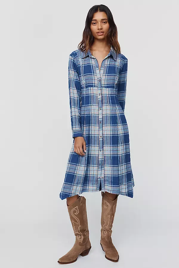 Plaid Waisted Midi Shirtdress