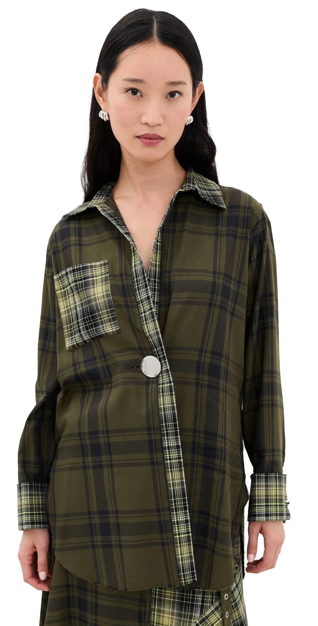 MarquesAlmeida Plaid Overlapping Front Tailored Button Down Shirt by MarquesAlmeida