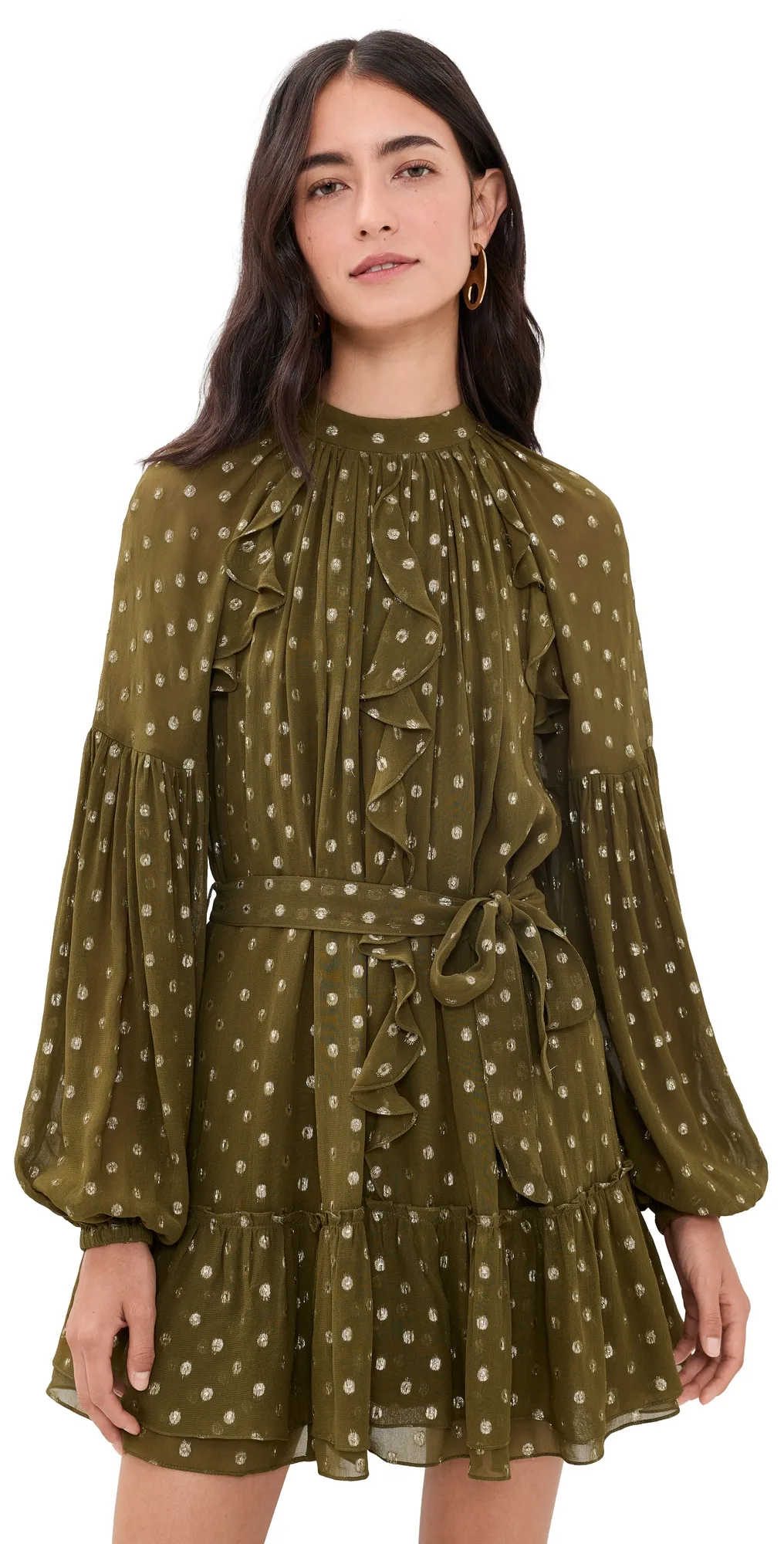 Ruffled Mini Dress with Self Tie Belt by Hemant And Nandita