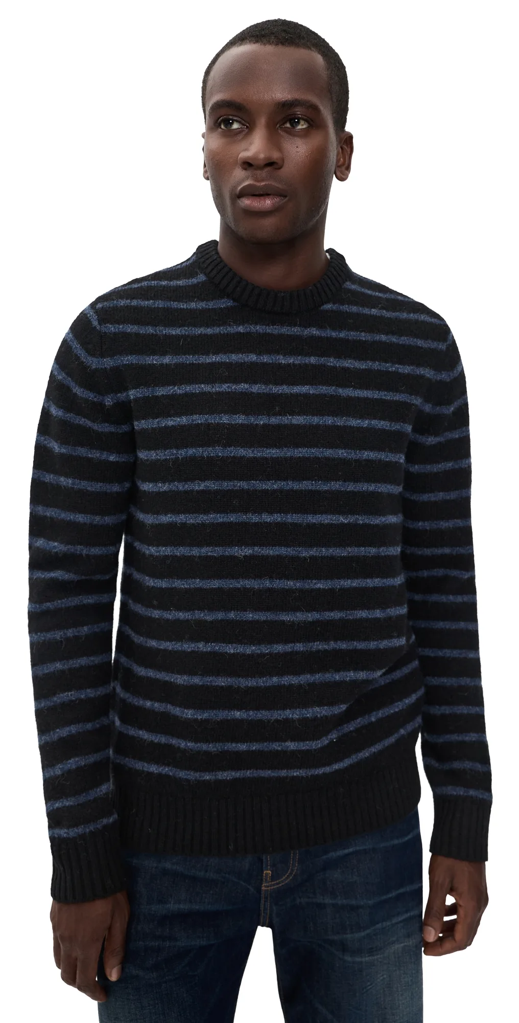 The Eastmoor Sweater in Coal Stripe Wool by Taylor Stitch
