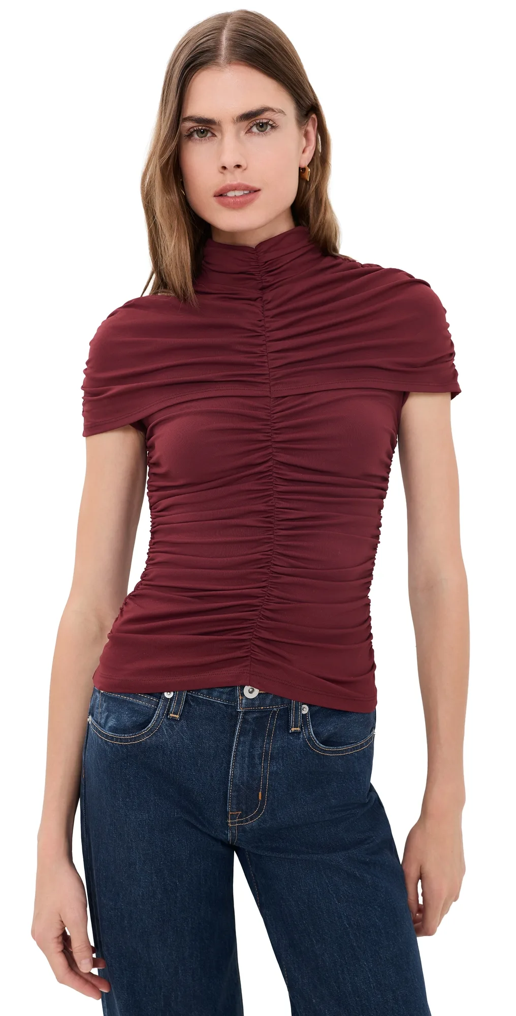 Mock Neck Overlay Gathered Top by Susana Monaco