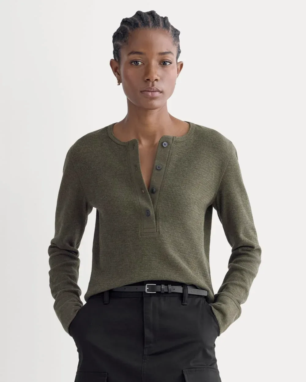 Boxy Henley Sweater Cozy Waffle Cotton by Everlane