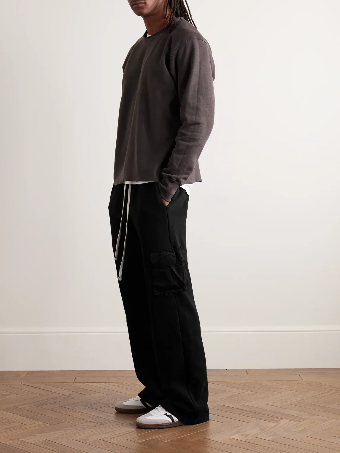 Heavyweight Straight-Leg Structured-Fleece Cotton-Jersey Drawstring Cargo Trousers by Les Tien