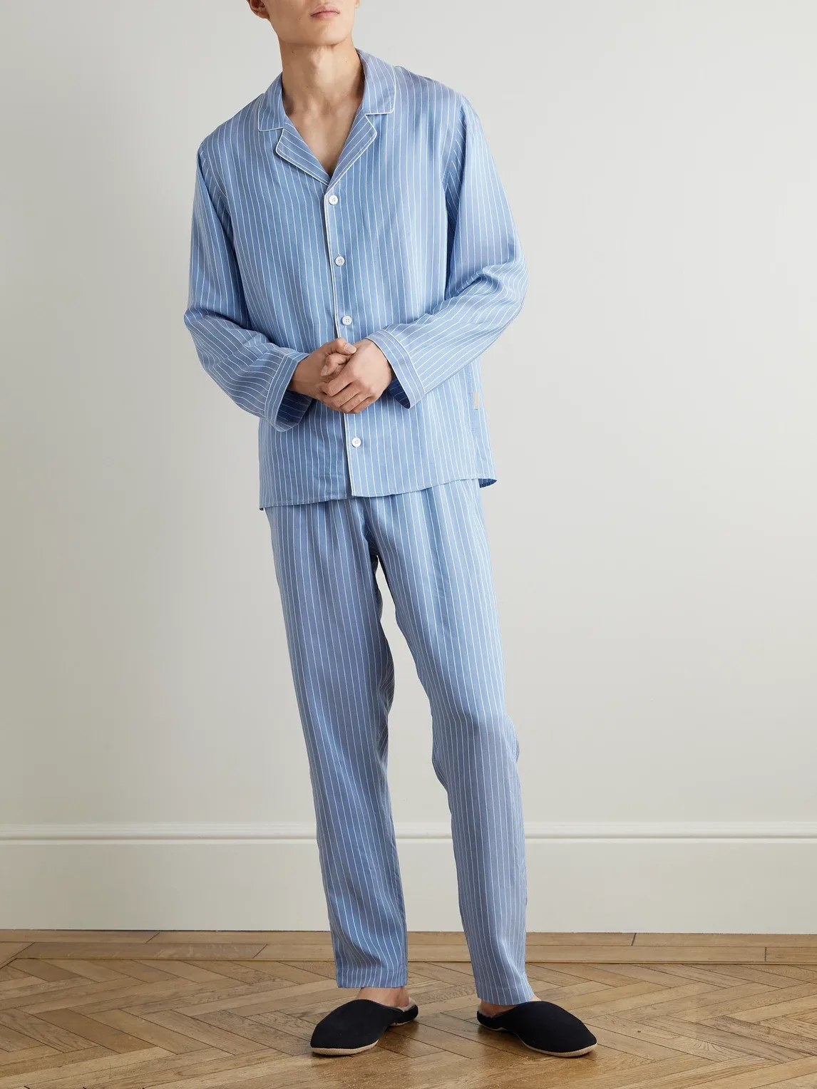 Camp-Collar Striped Woven Pyjama Set by Zimmerli