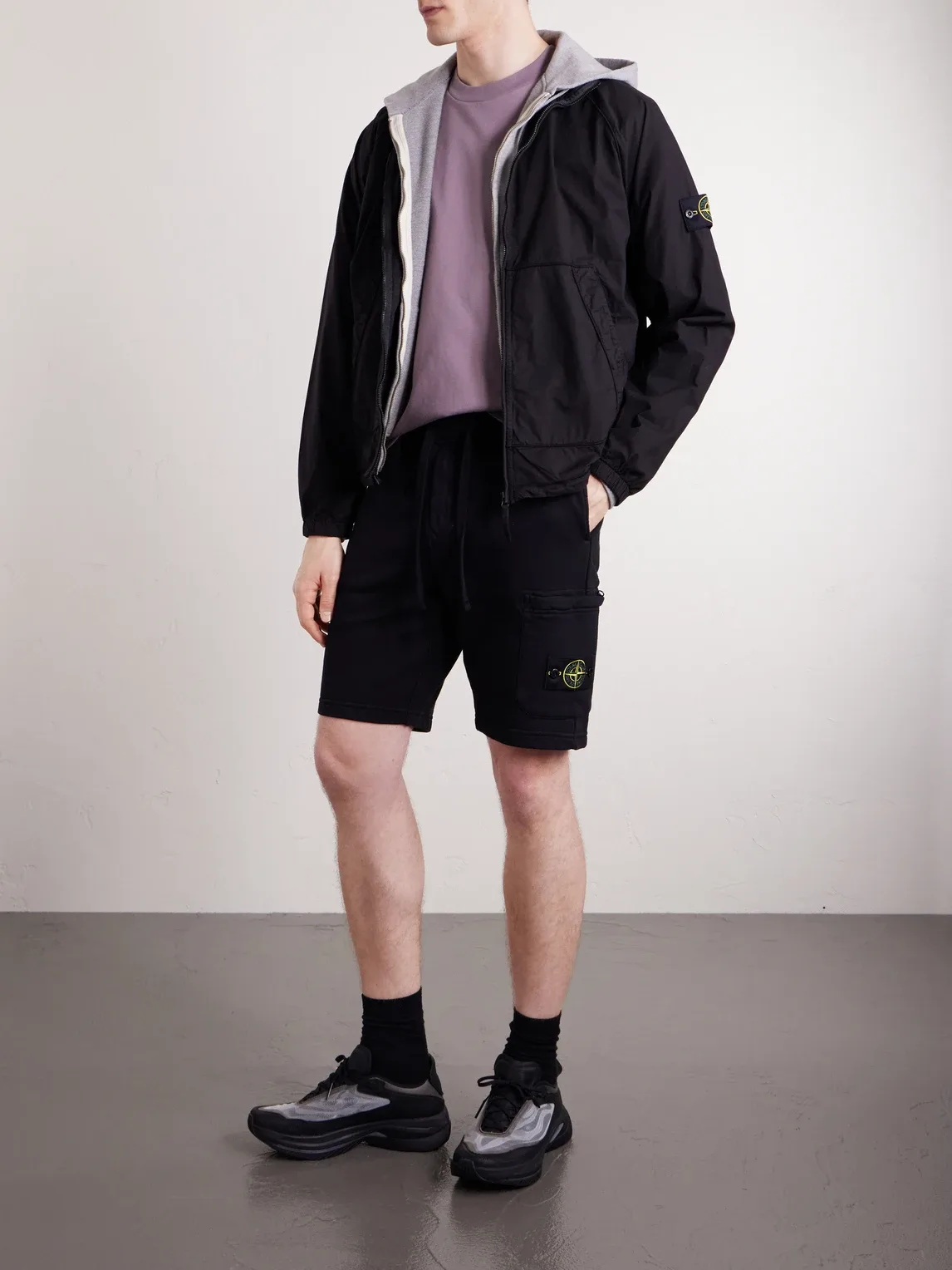 Straight-Leg Garment-Dyed Cotton-Fleece Drawstring Shorts by Stone Island