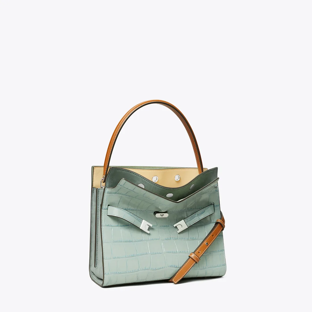 Small Lee Radziwill Croc-Embossed Double Bag by Tory Burch
