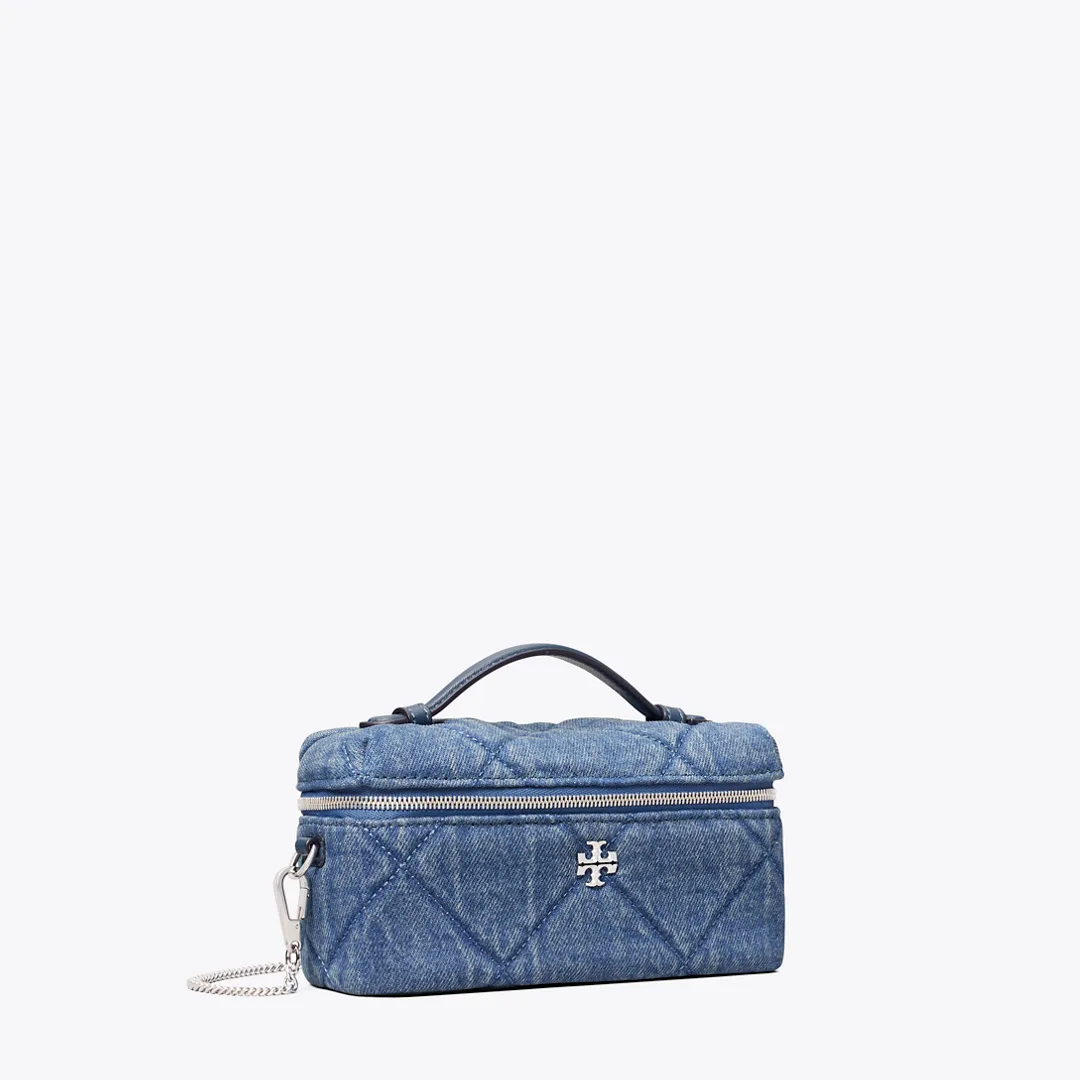 Kira Diamond Quilt Denim Vanity Case by Tory Burch